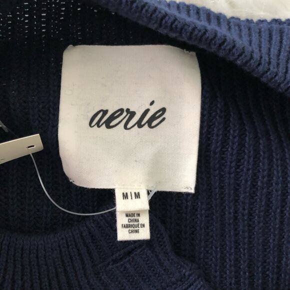 Aerie Women's Button-Up Henley Knit Sweater Medium Navy Blue 100% Cotton‎ NWT - Picture 7 of 8